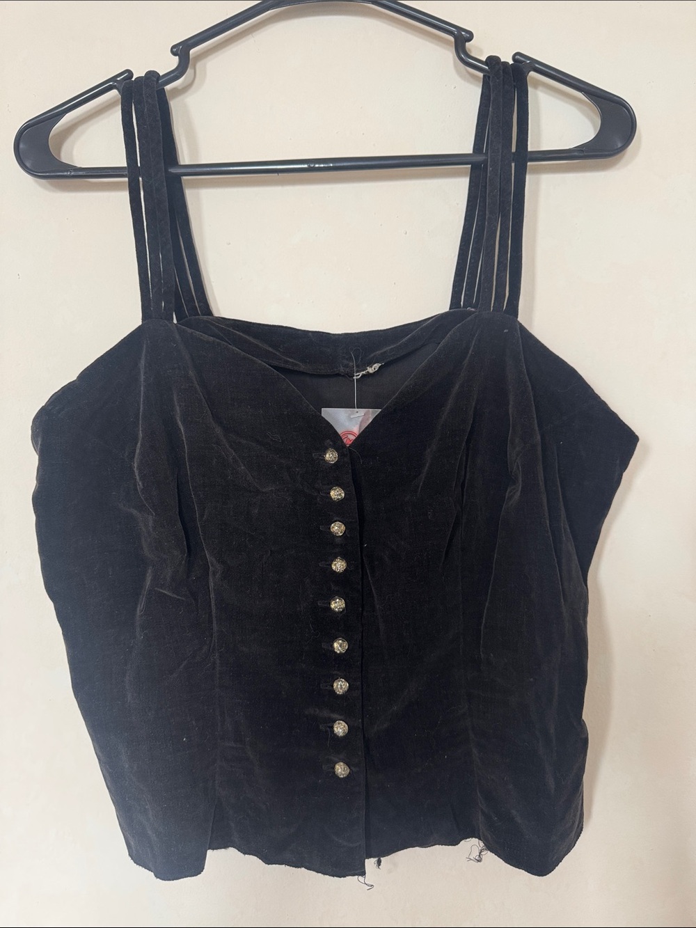 American Vintage Black Velvet Strappy Button-Front Camisole